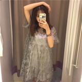 5763806韩版甜美吊带裙+小清新蕾丝短袖连衣裙 少女连衣裙两件套