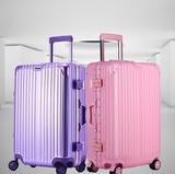 明星同款玫瑰金拉杆箱万向轮女 白色铝框旅行箱登机箱行李箱金属