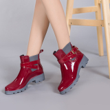 2016新款时尚雨鞋短筒雨靴水鞋女士简约防滑休闲优雅款中跟雨鞋