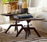 美式乡村复古 创意茶几 圆形升降桌子 个性铁艺实木客厅桌咖啡桌