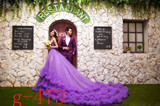 新款影楼婚纱礼服 韩式情侣写真拍照服装女款紫色拖尾裙特价出售