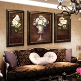 六派 美式欧式花卉三联客厅装饰画 沙发背景墙挂画手绘肌理油画