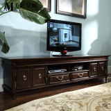 2.2米经典美式新古典客厅黑咖色电视柜整装地柜美式实木家具定制