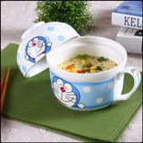 卡通陶瓷泡面碗日式创意情侣泡面杯汤碗儿童饭碗带盖时尚饭盒餐具