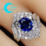 斯里兰卡蓝宝石戒指 男女款铂金镶嵌钻石 高贵端庄母亲节礼物