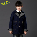 韩国大童装2015冬季新款男童呢子大衣中长款韩版大童山羊毛呢外套
