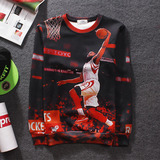 球星男装领库里哈登同款3D印花NBA运动比赛篮球服纯棉长袖T恤卫衣