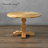 HC 美式乡村风全橡木餐桌 欧式复古实木大圆桌 1.2米法式餐厅家具