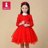 2016女童春装韩版新款礼服公主裙子春秋儿童装女孩长袖红色连衣裙