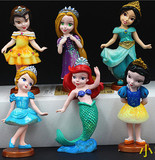 迪士尼白雪公主贝尔灰姑娘美人鱼长发Q版6款公仔手办摆件女孩玩具