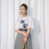 韩国Stylenanda代购正品椰树图案午休字母T恤女夏短袖宽松中长款
