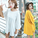 韩国夏季新款简约纯色百搭中长款宽松短袖t恤女韩版学生半袖上衣