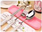 韩式可爱hellokitty 陶瓷不锈钢学生餐具盒 筷子勺子叉子三件套装