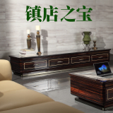 洞石电视柜 天然威尼斯红大理石地柜 新中式 镶黄铜奢华欧式家具