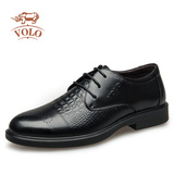 VOLO/犀牛男士英伦商务正装男鞋尖头系带真皮潮鳄鱼纹花布洛克鞋