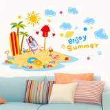 墙贴纸贴画卡通阳光沙滩假日旅游晒太阳创意墙壁装饰椰树三亚海南