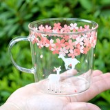 日本和风樱花玻璃杯创意zakka早餐杯小清新带盖耐高温花茶水杯子