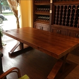 美式全实木餐桌饭桌椅组合复古长方形铁艺办公桌会议桌书桌泡茶桌