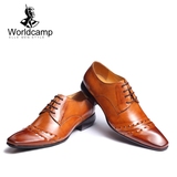 worldcamp正品真皮男鞋 男士商务正装英伦皮鞋 进口牛皮意式手工