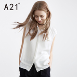 A21女生甜美白色青春无袖衬衫 女装休闲舒适衬衣夏2016新品时尚