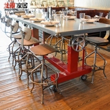 美式工业复古铁艺实木升降餐桌餐椅长桌组合六人餐桌办公桌工作台