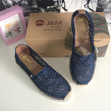 专柜正品JM快乐玛丽女鞋 2015新款帆布鞋 夏季厚底镂空潮51065W蓝