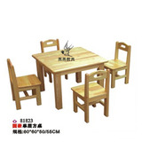 厂家直销 幼儿园课桌 儿童实木桌椅 原木单层四人桌 橡木桌椅