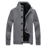2015冬季新款男士毛衣韩版高领加绒加厚针织衫纯色男装开衫外套潮
