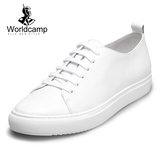 worldcamp男鞋新款韩版白色板鞋男真皮小白鞋时尚休闲系带乐福鞋