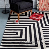 黑白手工地毯卧室床边客厅茶几地垫几何抽象黑条纹北欧简约地毯