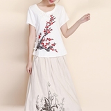 2016新款夏装韩版女装纯白色刺绣棉麻t恤女士短袖衫上衣宽松小衫