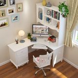 木桐居家具实木转角书桌书架组合电脑桌书房书柜简约儿童写字台