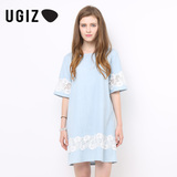 UGIZ韩国女装夏新品纯色镂空拼接连衣裙淑女气质UBOZ803A专柜正品
