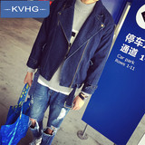 KVHG2015新款时尚个性青年男士保暖牛仔外套简约翻领长袖夹克5752