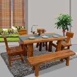 香樟木家具原木色餐桌椅组合全实木桌子餐台复古长方形木桌原生态