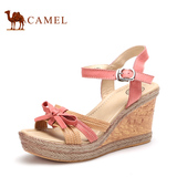 Camel骆驼女凉鞋2016夏季新款波西米亚露趾坡跟凉鞋女鞋真皮百搭