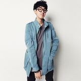 2015韩版新款男式青年牛仔外套日系休闲中长款牛仔夹克复古外套