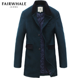 马克华菲大衣2015冬季新款外套男装英伦风修身中长款羊毛呢大衣男