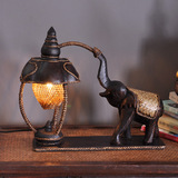 泰国工艺品实木雕刻大象台灯东南亚装饰风格客厅书房竹编装饰台灯