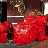 结婚庆床上用品大红四件套贡缎提花六八十全棉床单龙凤被套刺绣花