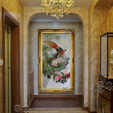 欧式手绘油画现代装饰画别墅客厅玄关过道梯鸟动物工笔画ZD1801竖