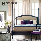 现代美式实木床1.8米布艺软包四柱床欧式双人床高端卧室家具定制