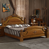 实木欧式床全实木榆木床1.8米双人床法式雕花床厚重款床原木家具