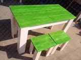 地中海实木长方形复古餐桌椅组合 做旧带靠背单人椅 小凳子