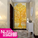 定制3D立体玄关过道壁纸竖版背景墙走廊墙纸壁画装饰画黄金发财树
