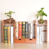 竹制桌上书架置物架实木带抽屉收纳架小型储物架寝室办公拉伸书柜