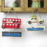 小欢迎牌welcome双层巴士甲壳虫模型 服装店咖啡厅墙壁壁挂装饰品