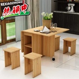 简约多功能小户型折叠餐桌椅子组合长方形宜家可伸缩简易饭桌圆形