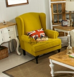 厂家直销美式单人休闲沙发布艺小户型黄色沙发椅高背 老虎椅