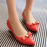新款红色小女士皮鞋红鞋乖乖鞋女装平底平跟内增高真争高单鞋